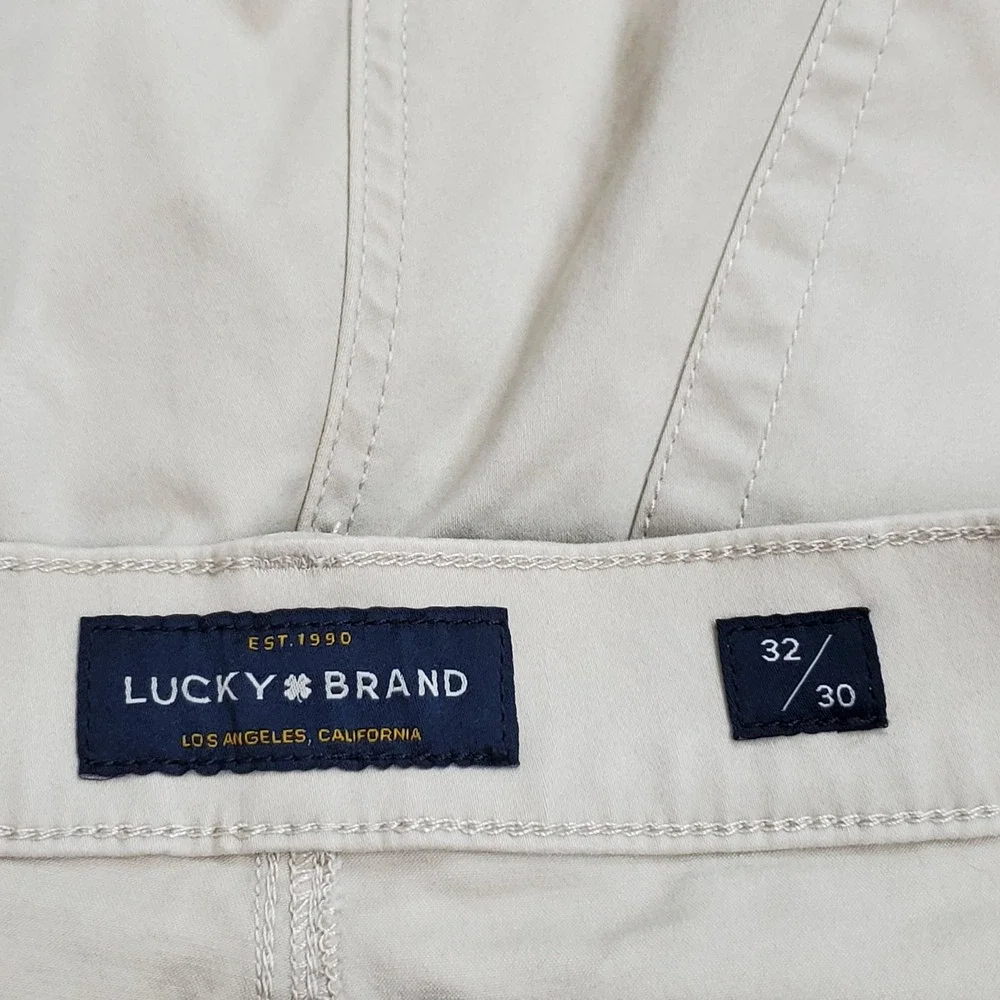 Lucky Brand Men Pants 32X30 Beige Chino Twill 410 Athletic Slim Button Zipper